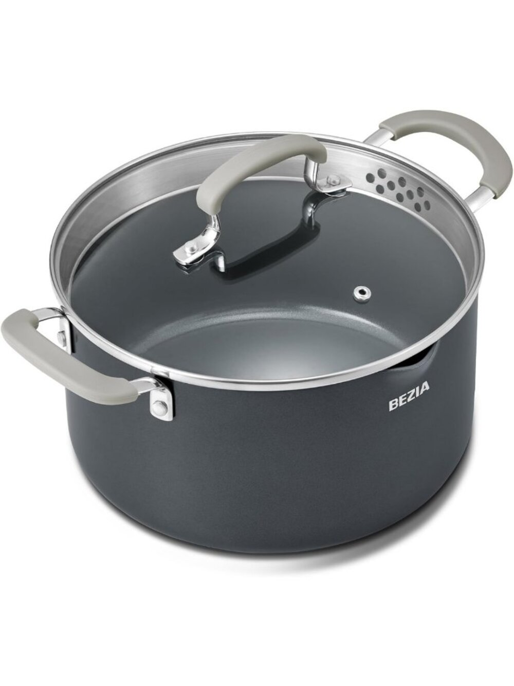6 Quart Ceramic Non-Stick Stock Pot with Strainer Lid & Pour Spout - Kitchen